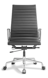Eames Replica_Classic_Highback_Chrome Frame_Black Leather_Front-on