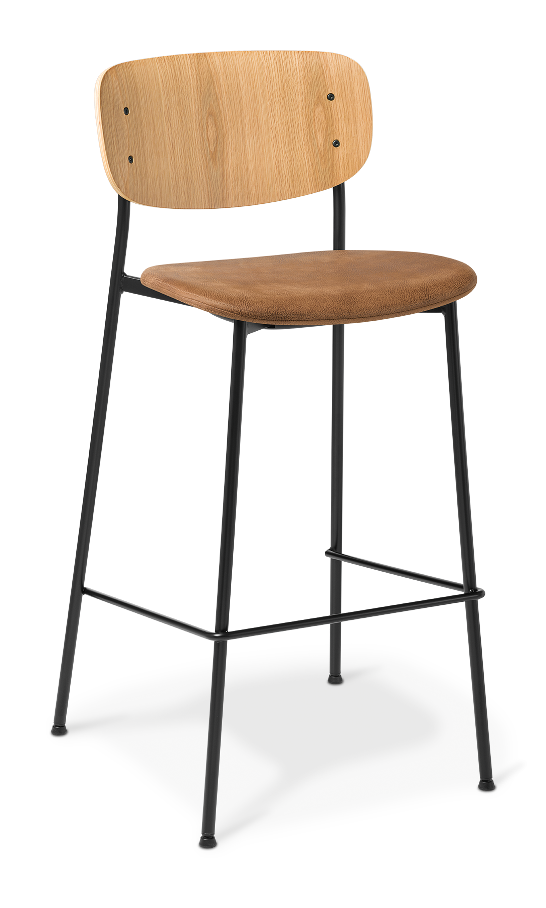 Grove Bar Stool Oak Timber Black Frame Seat Upholst Eastwood Tan
